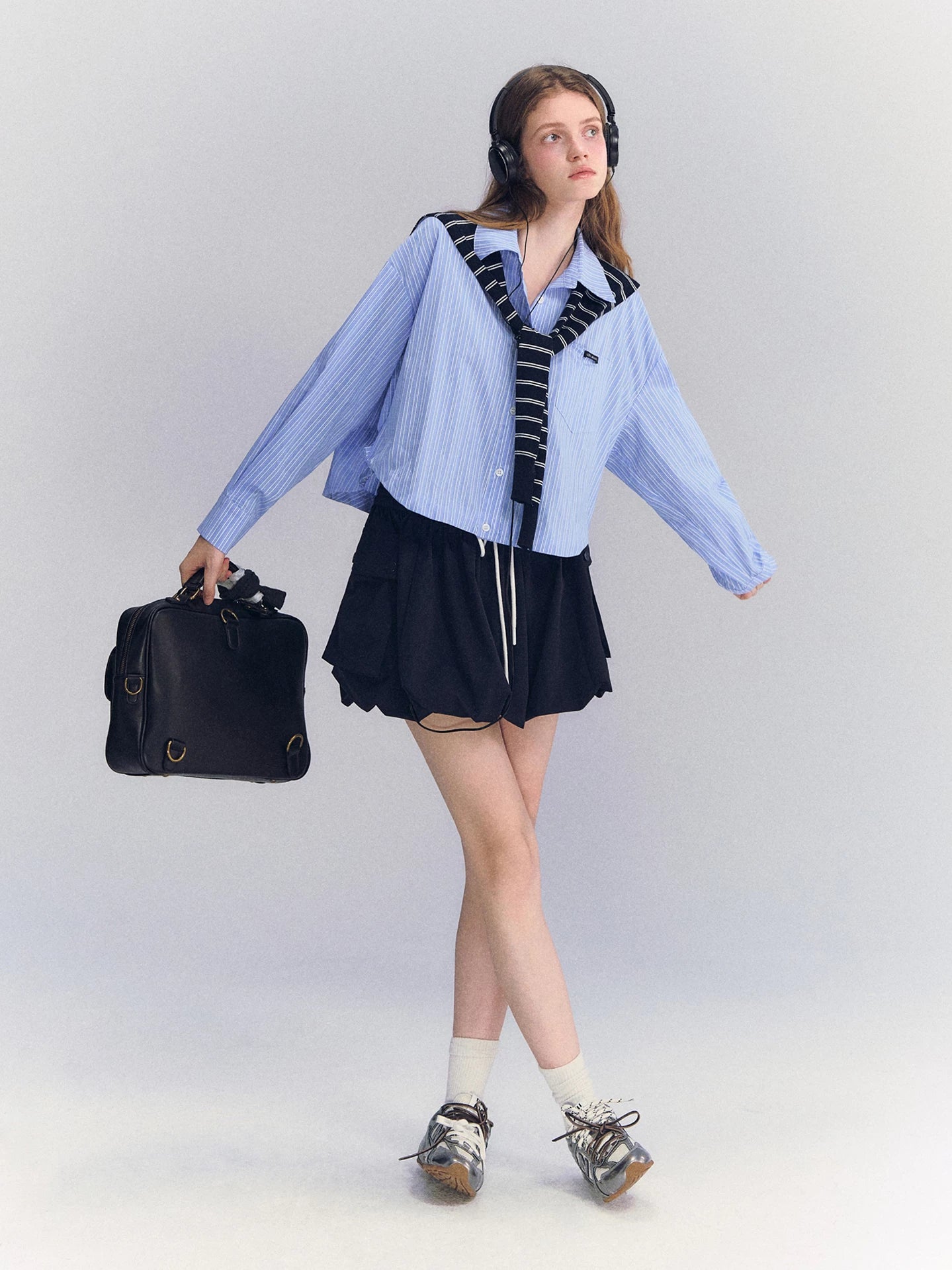 Striped Drawstring Shirt Set