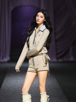 Contrast Tie-Neck Polo Knit Set