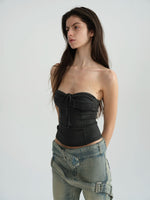 Two-Tone Tie-Strap Knit Bustier