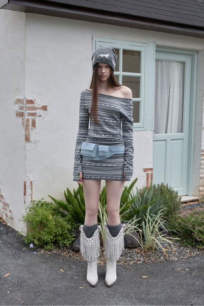 Fair Isle Off-Shoulder Jacquard Knit Dress