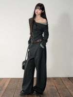Asymmetric Shoulder Cropped Blazer & Pants Set