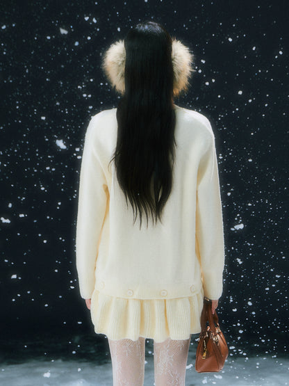 Beige Tie-Front Knit Dress