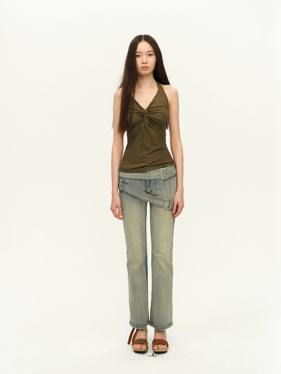 Twist-Front Halter Tank Top
