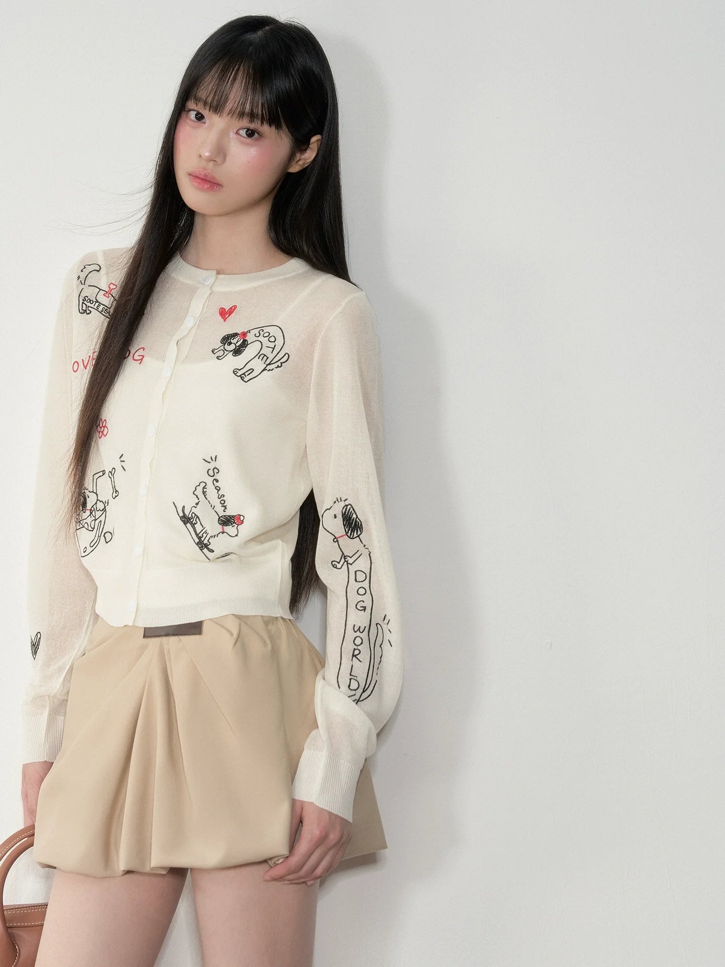 Embroidered Puppy Sun-Protective Knit Cardigan
