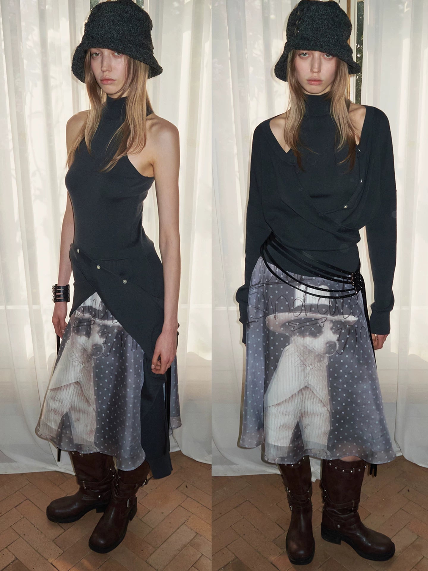 Acetate Cashmere Layered Cardigan