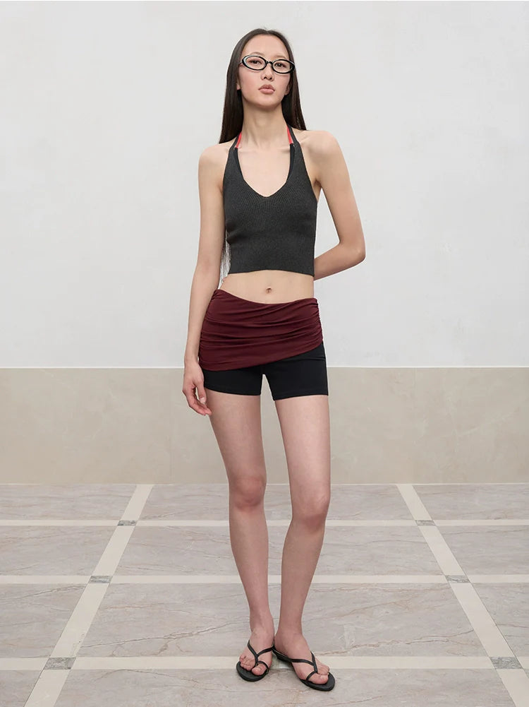 Color-Blocked and Pleated Low-Waist Shorts