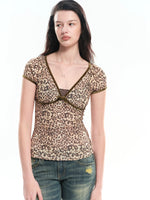 Leopard Print Deep V Tee