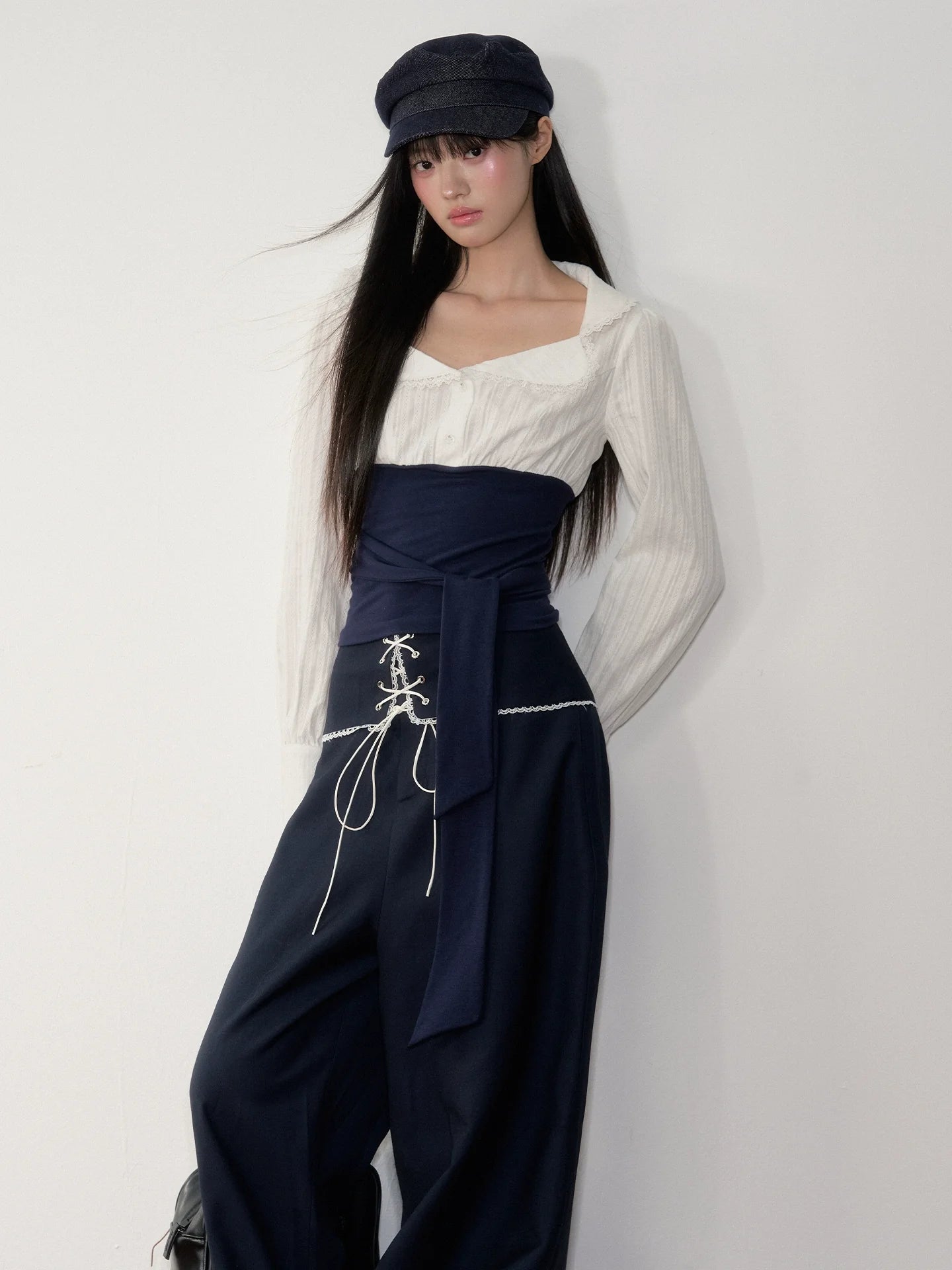 Navy Color-Blocking Shirt &amp; Pants Set