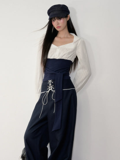 Navy Color-Blocking Shirt &amp; Pants Set