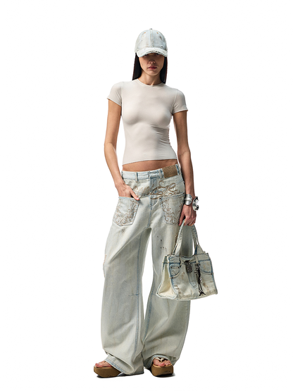 Light Blue Denim Wide-Leg Machete Pants