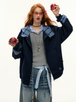 Plaid Patchwork Hoodie Cardigan
