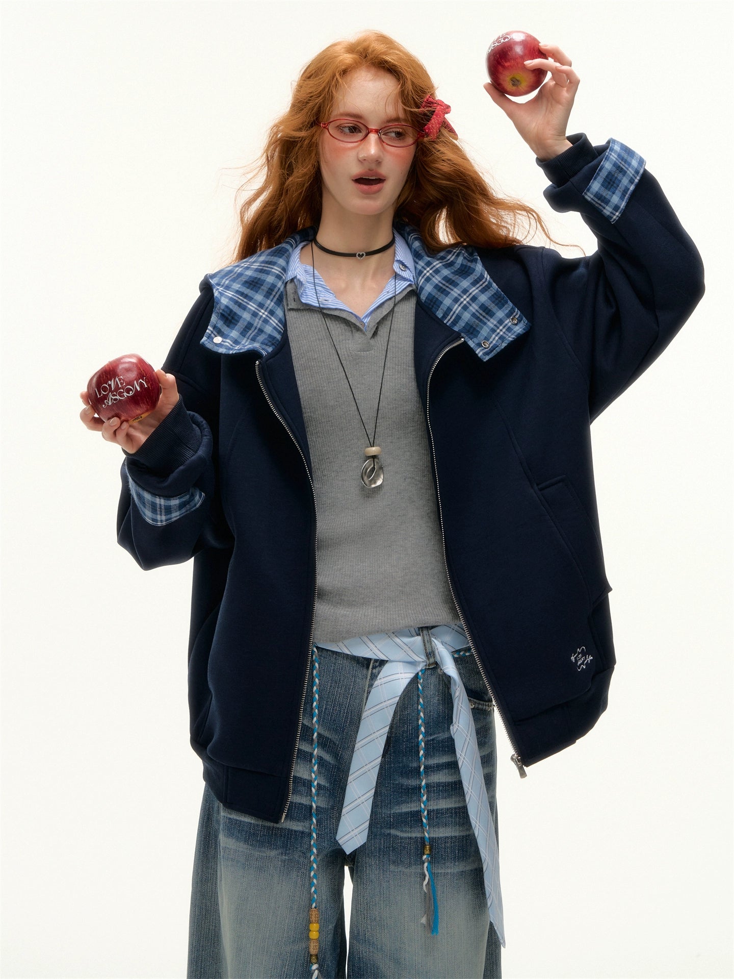 Plaid Patchwork Hoodie Cardigan