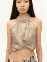Gold Rhinestone Halter Organza Camisole