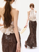 Brown Tassel Sequin Mermaid Skirt