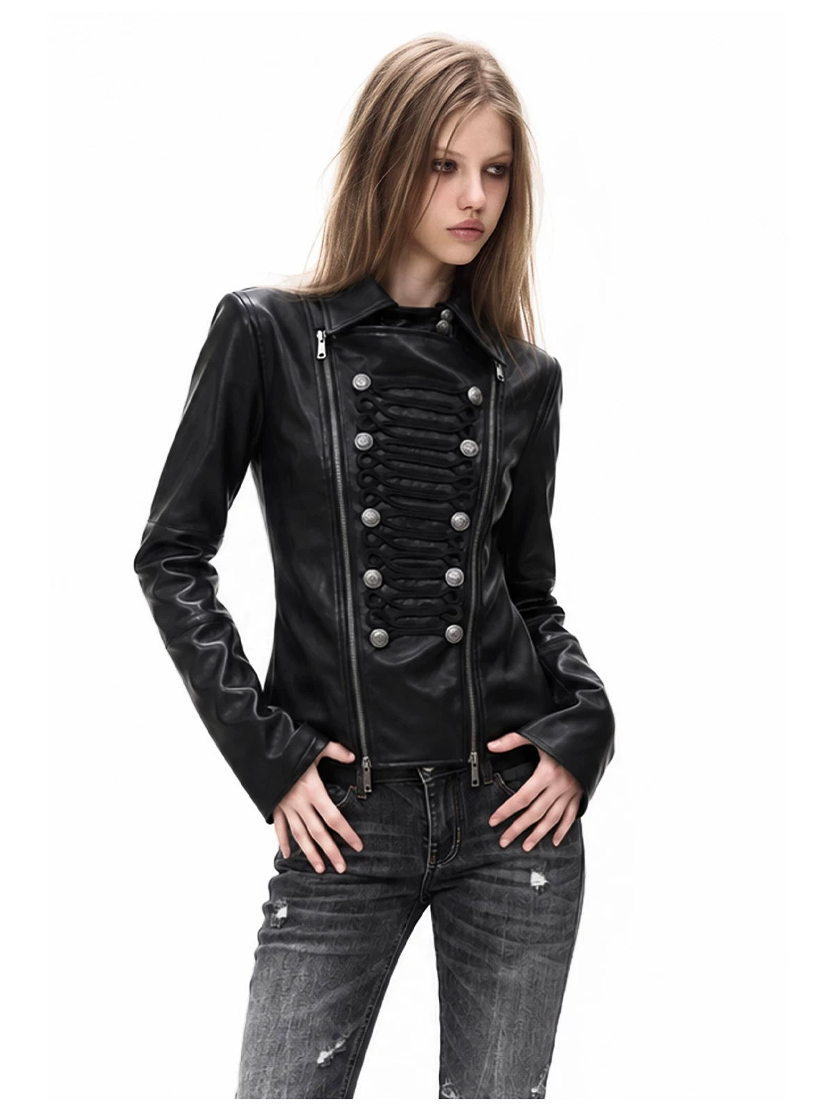 Napoleon Double Zipper Faux Leather Jacket