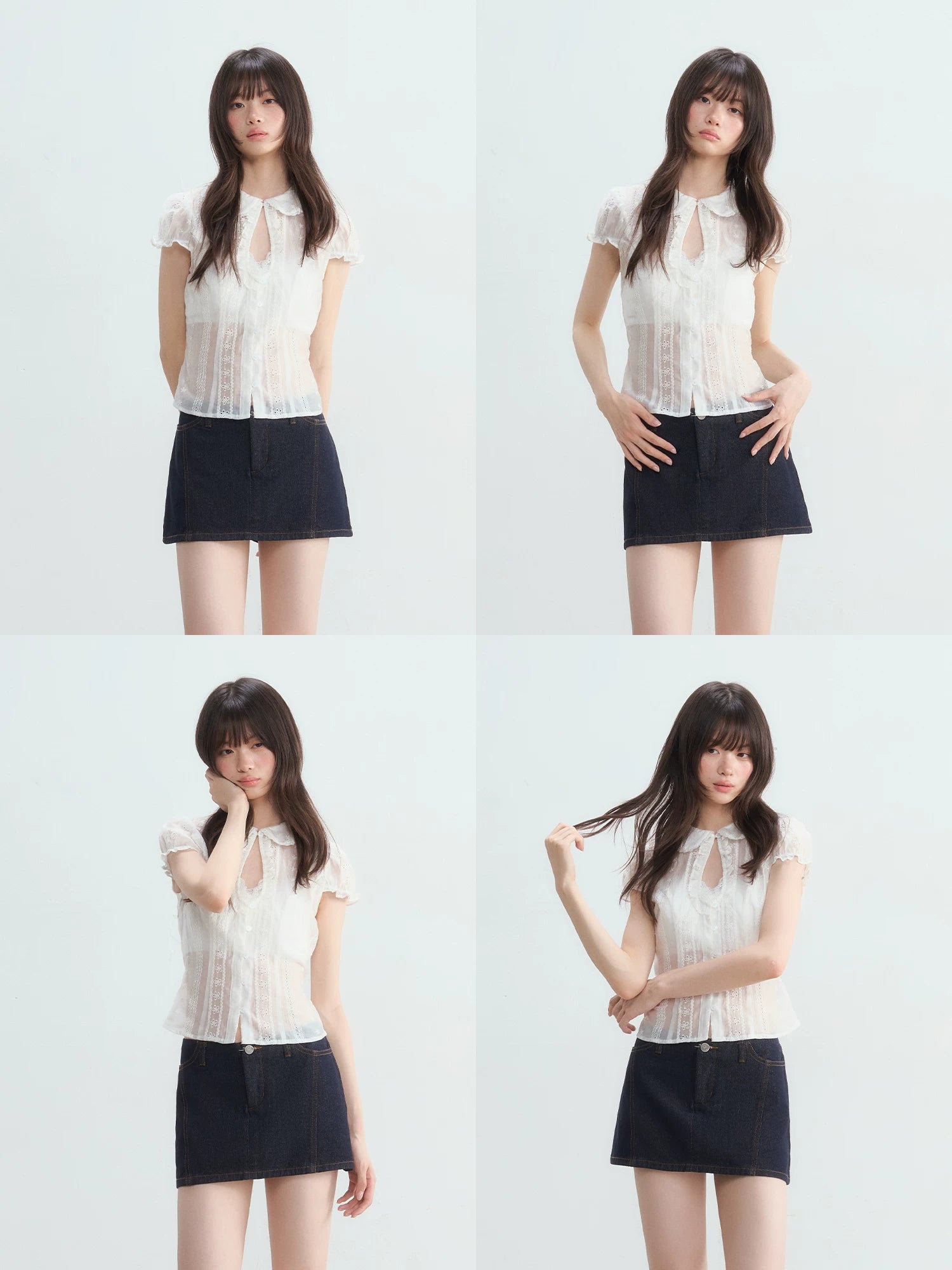 Eyelet Doll Collar Blouse &amp; Skirt Set