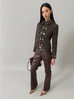 Metal-Button Wool-Blend Structured Short Jacket