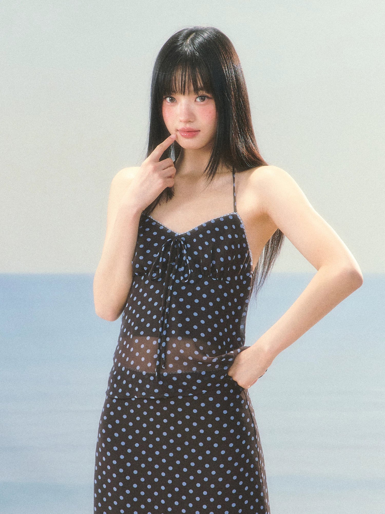 Polka Dot Halter Camisole Top &amp; Skirt Set