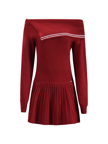 Red Asymmetric Sailor Off-Shoulder Dress