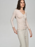 Lyocell Wool Sequin V-Neck Top