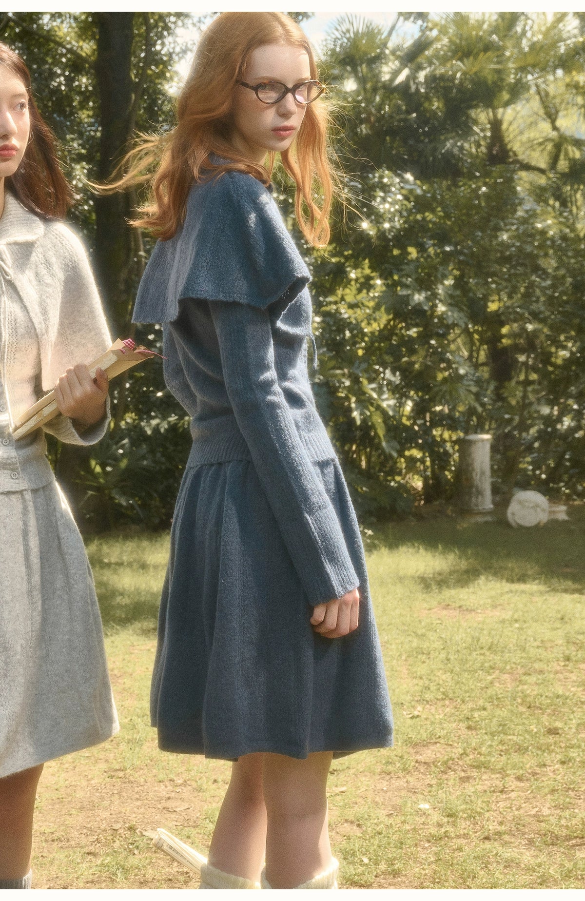 Snow Library Wool Knit Cape Cardigan &amp; Skirt Set