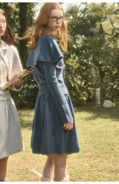 Snow Library Wool Knit Cape Cardigan &amp; Skirt Set