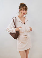 Contrast Embroidered Zip Hoodie & Skirt Set