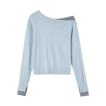 Contrast Asymmetrical Layered Sweater