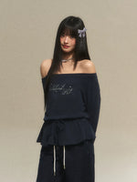 Off-Shoulder Rhinestone Letter Tee