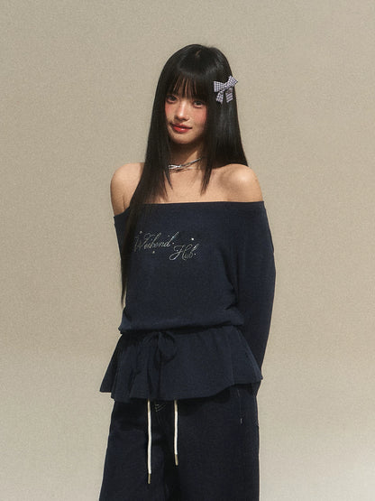 Off-Shoulder Rhinestone Letter Tee