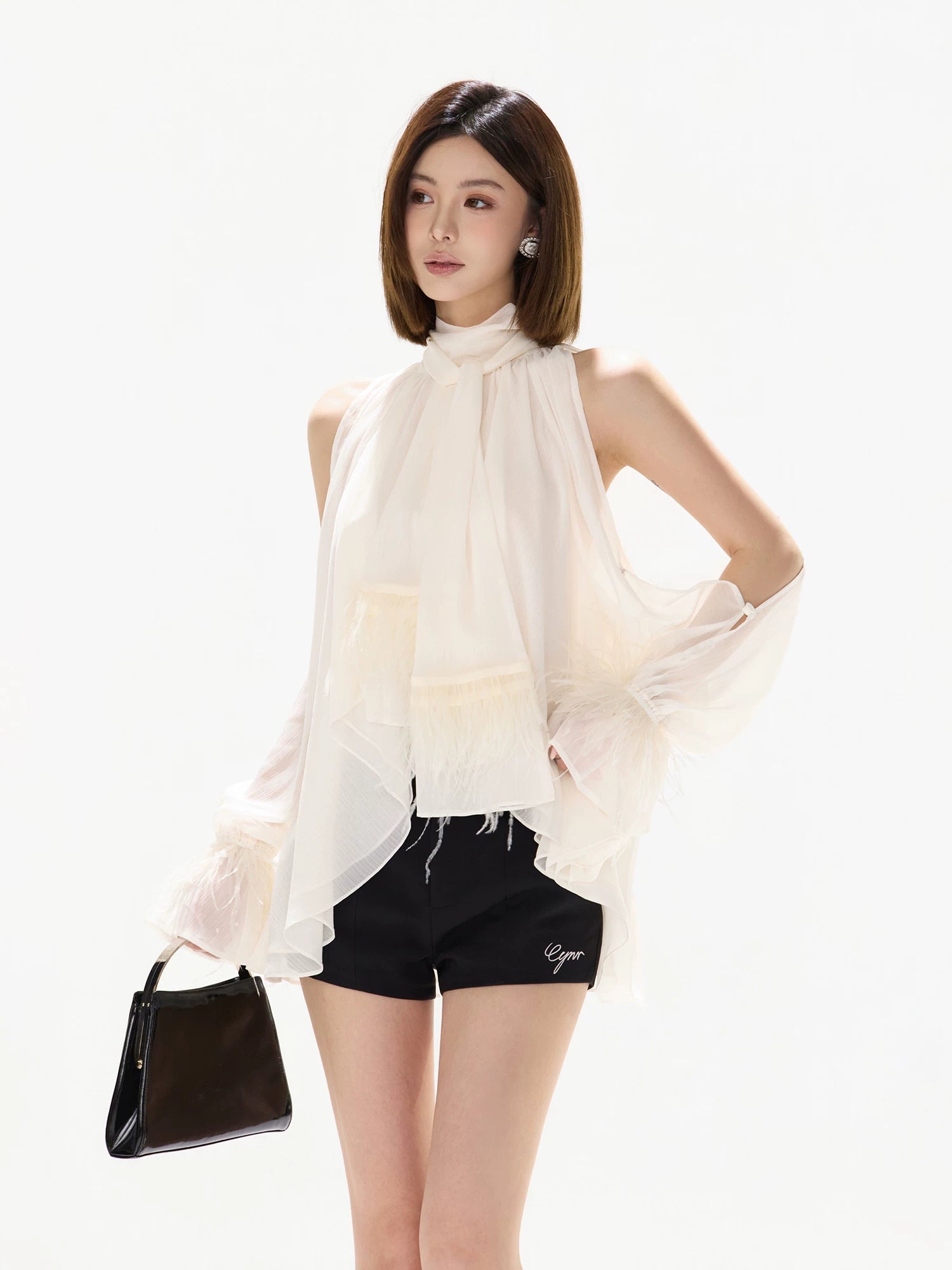 Halter Chiffon Ruffle Blouse