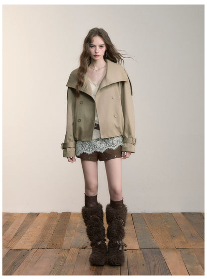 Brown Studded Faux Suede Shorts