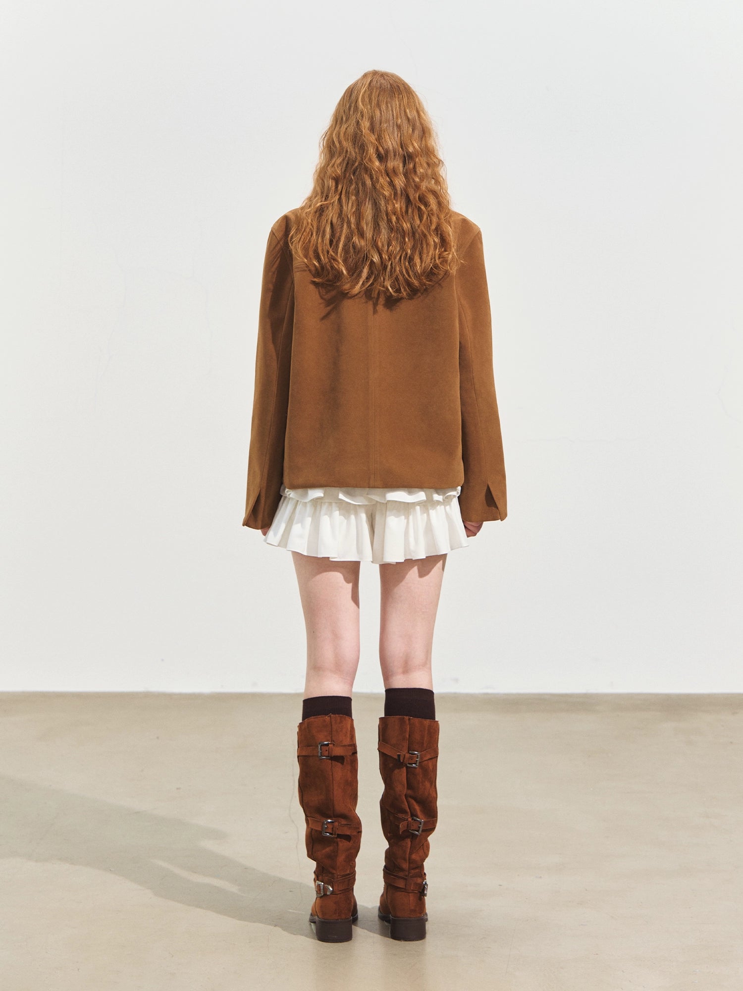 Doll Collar Suede Leather Jacket