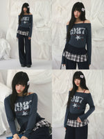 Vintage Number Printed Off-Shoulder Tee