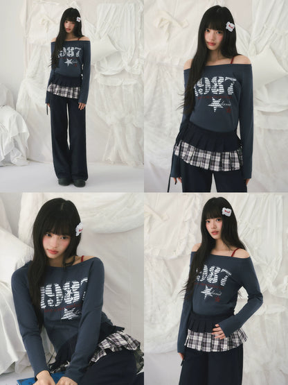 Vintage Number Printed Off-Shoulder Tee