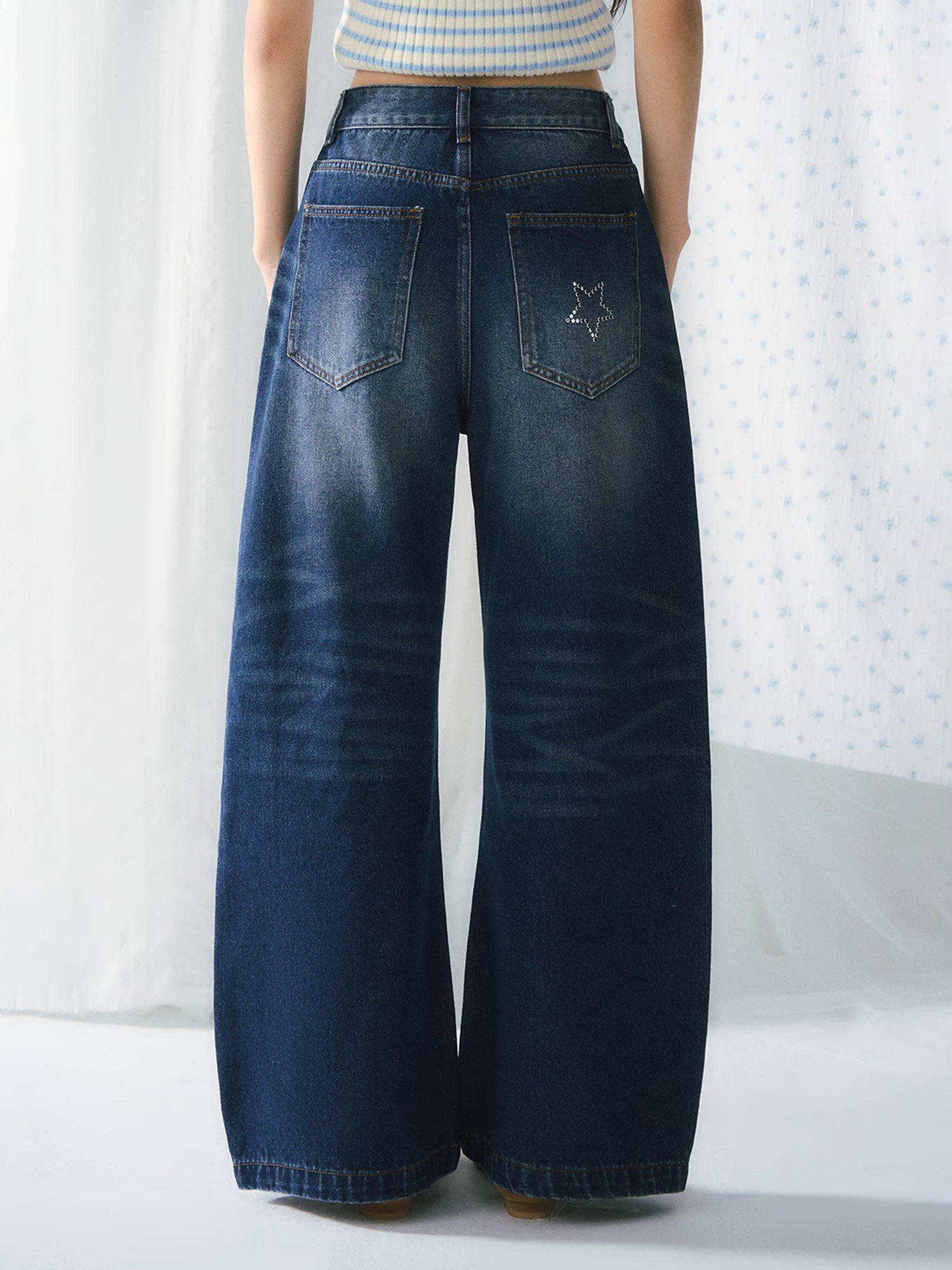Vintage Whiskered Wide-Leg Jeans