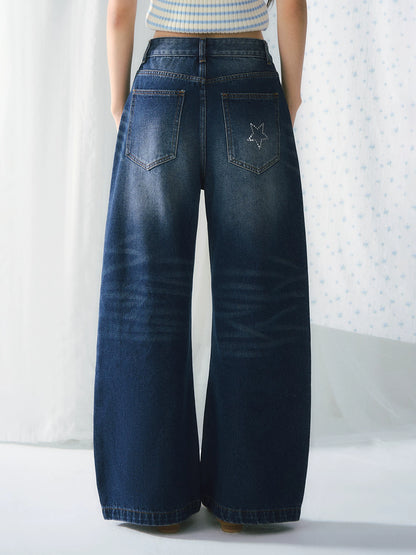 Vintage Whiskered Wide-Leg Jeans