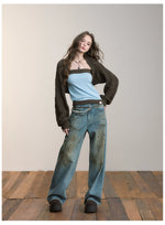 Distressed Wide-Leg Denim Pants