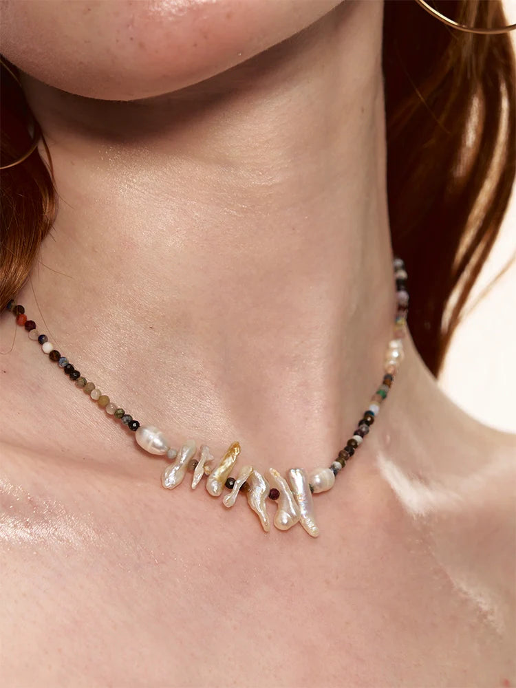 Natural Stone Color Baroque Pearl Necklace