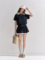 Lace Collar Stripe Bubble Dress