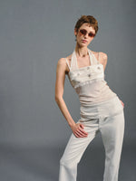 White Beaded Halter Cami Top