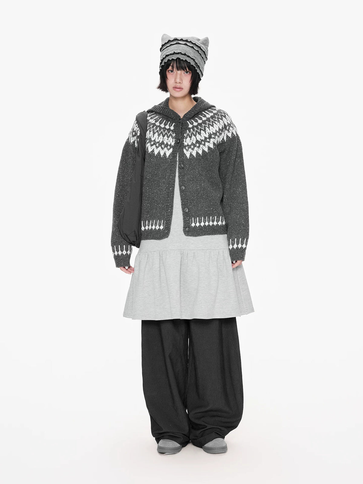 Fair Isle Hooded Knit Cardigan