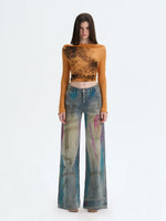 Hand-Painted Straight Denim Pants
