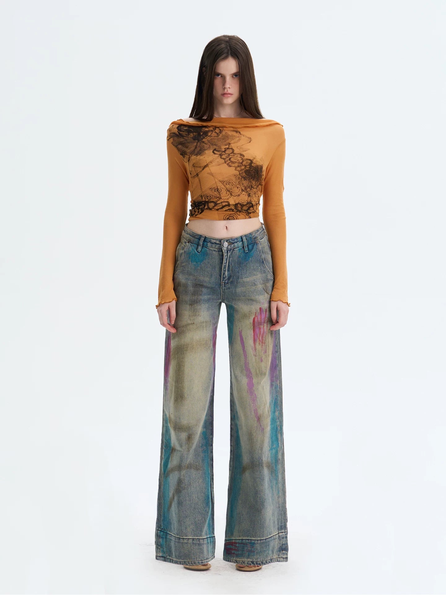 Hand-Painted Straight Denim Pants