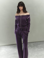 Off-Shoulder Drawstring Sweatshirt & Pants Set