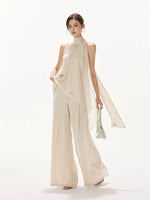 Light Champagne Satin Pleated Pants