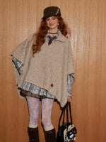 Oatmeal Jacquard Wool Knit Cape