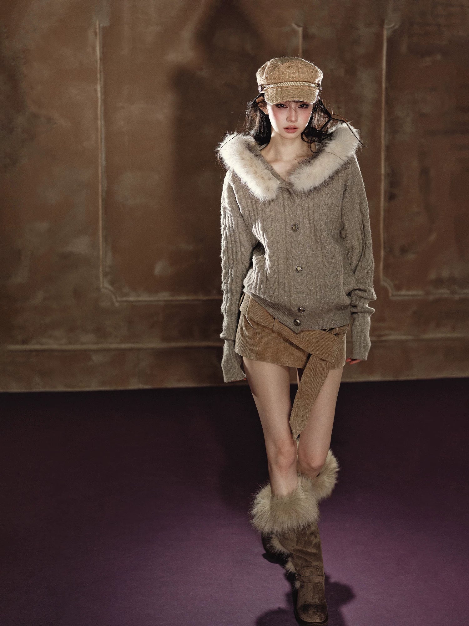 Sparkle Cable Knit Hooded Cardigan