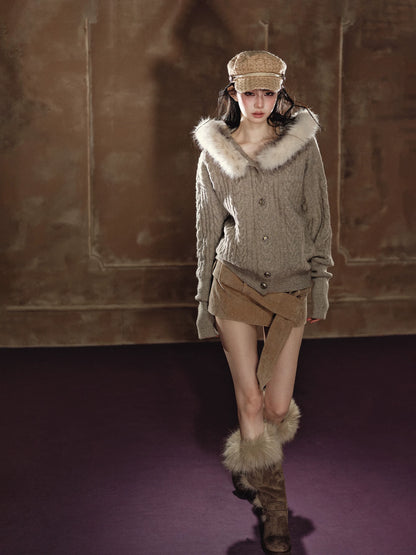 Sparkle Cable Knit Hooded Cardigan