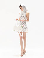White Silk Plaid Dress